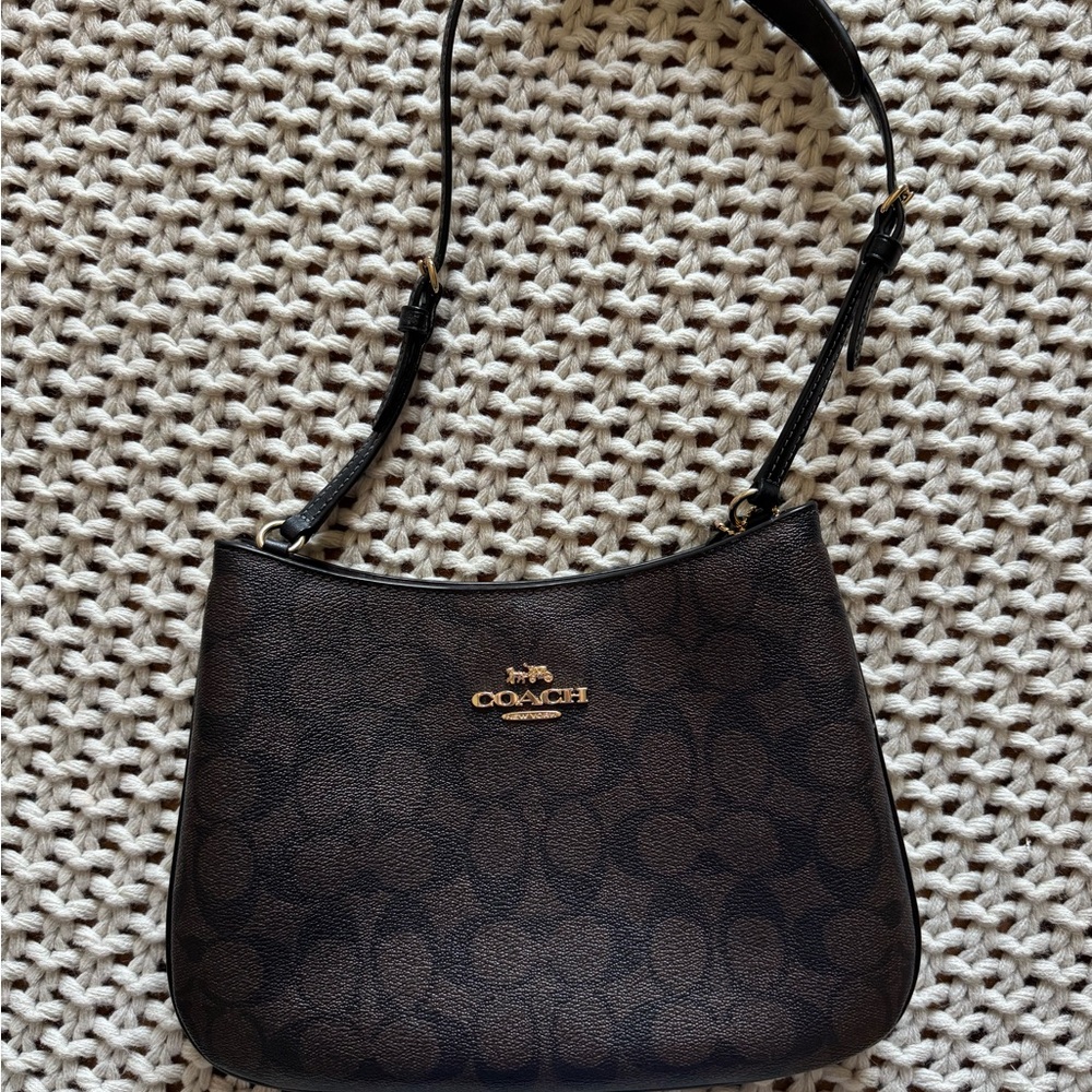 Coach Brown and Black Signature Shoulder Bag
